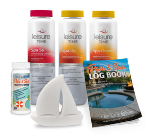 Leisure Time Spa Chlorine & Balancer Chemical Startup Bundle with Test Strips, ScumBoat, & Hot Tub Log Book