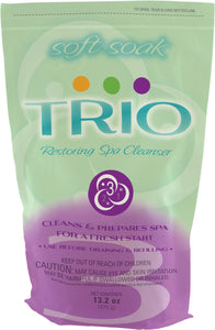 Soft Soak TRIO restoring spa cleanser cleans and prepares hot tub water before draining